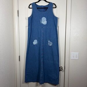 Blue J. Vintage 1990s Sleeveless Denim Cottagecore/Teacher Jumper Dress Large
